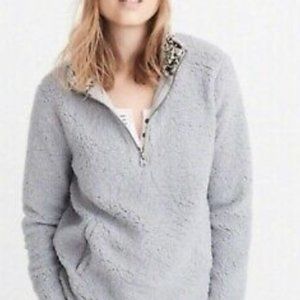 Abercrombie &Fitch Gray Sherpa Quarter Zip Sweater